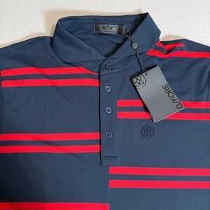 G/FORE Polo Shirt Mens M‎ Medium Navy Blue Red Stripe Golf Athletic Casual